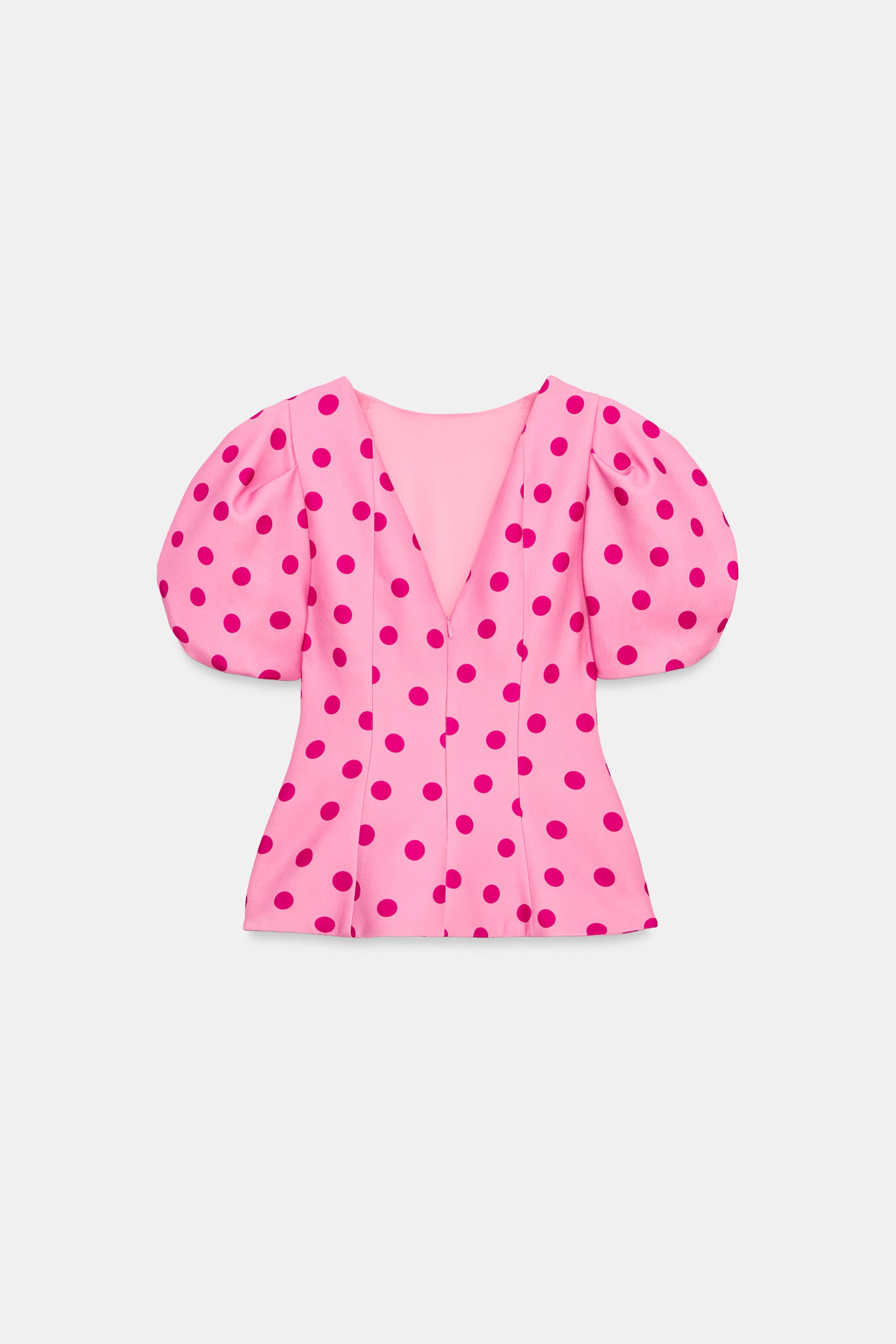 TOP À POIS ET MANCHES BOUFFANTES